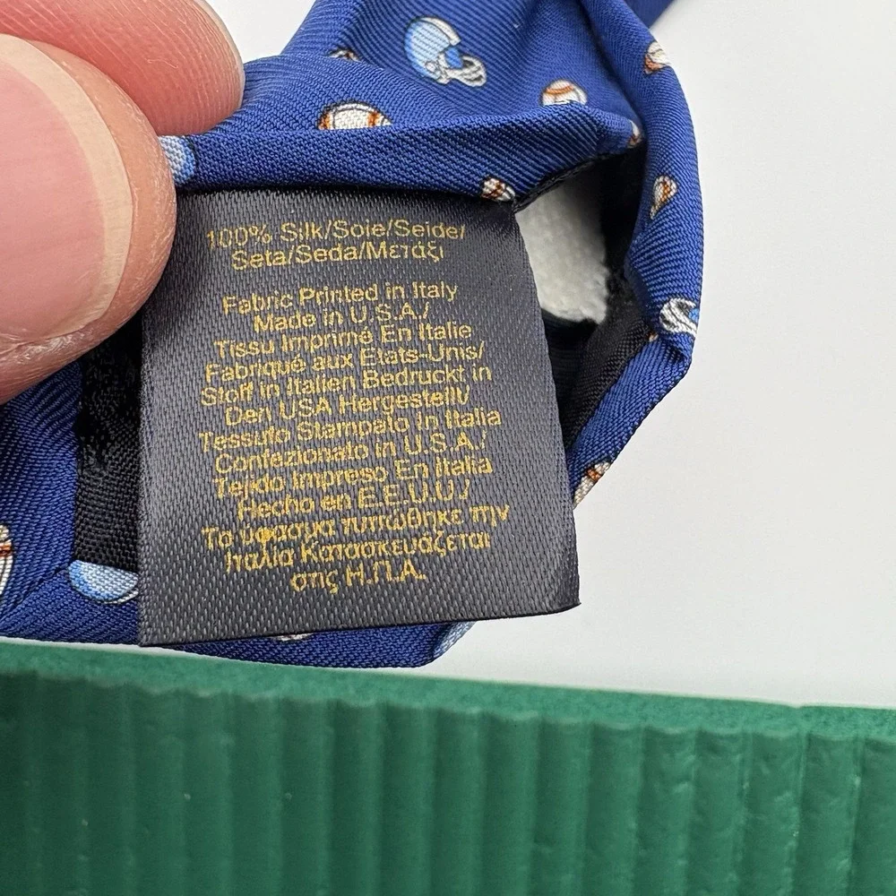 Brooks Brothers Makers Silk Tie Navy Blue Football Helmet Sports Made in USA